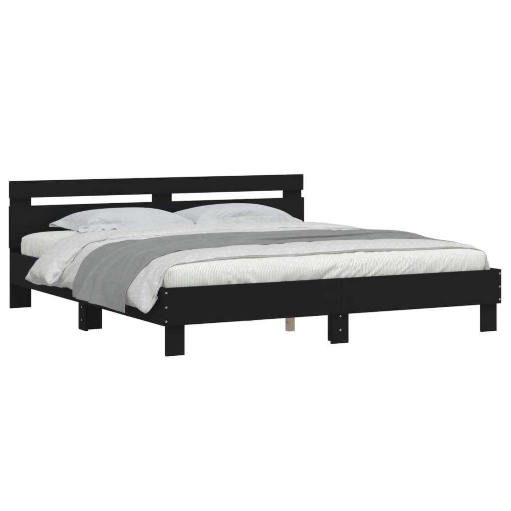 Okvir kreveta s uzglavljem crni 200 x 200 cm konstruirano drvo