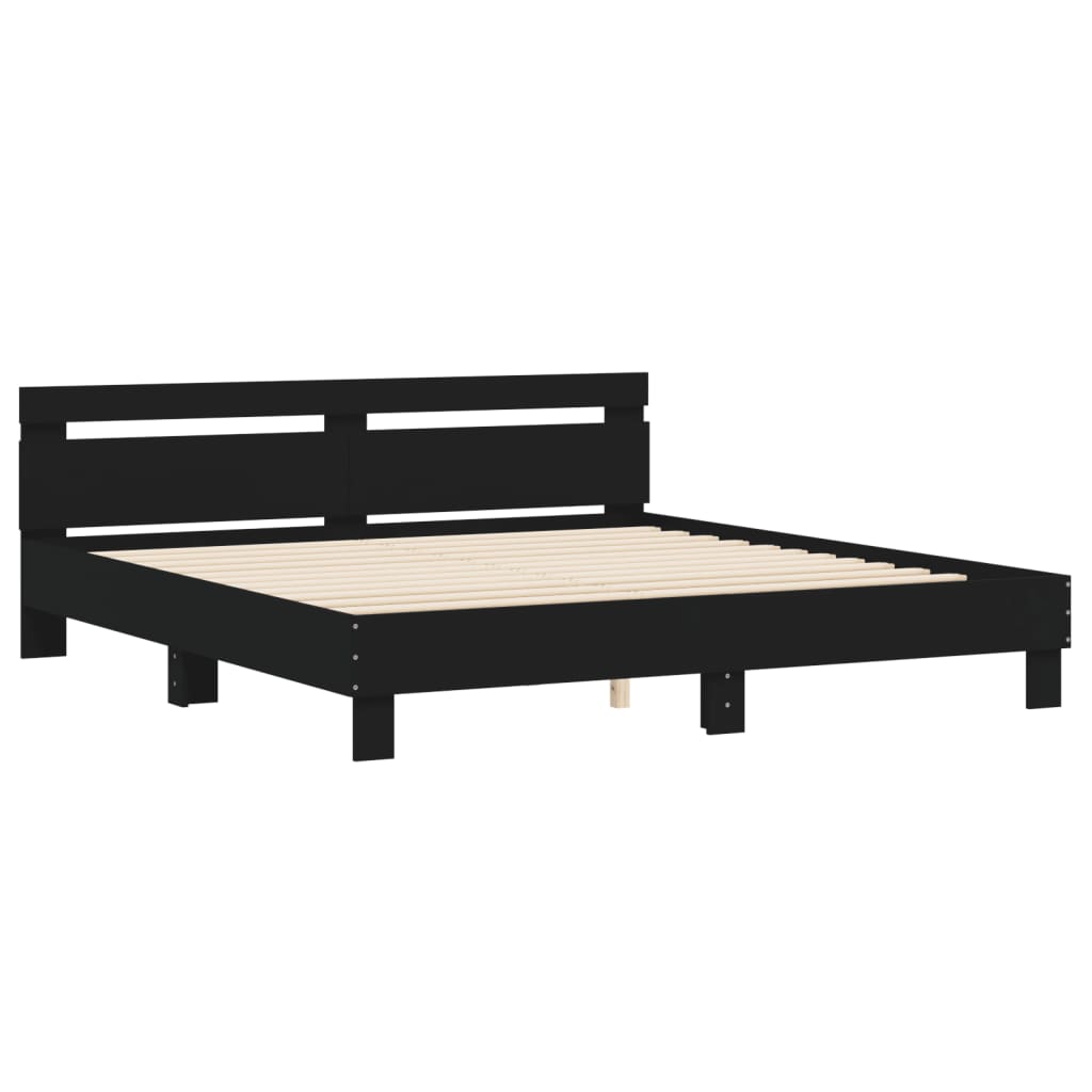 Okvir kreveta s uzglavljem crni 200 x 200 cm konstruirano drvo