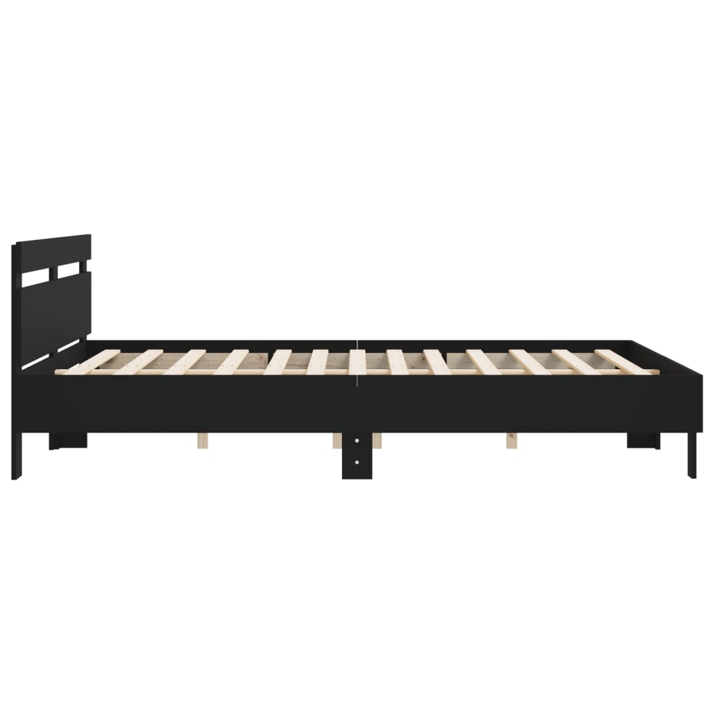 Okvir kreveta s uzglavljem crni 200 x 200 cm konstruirano drvo