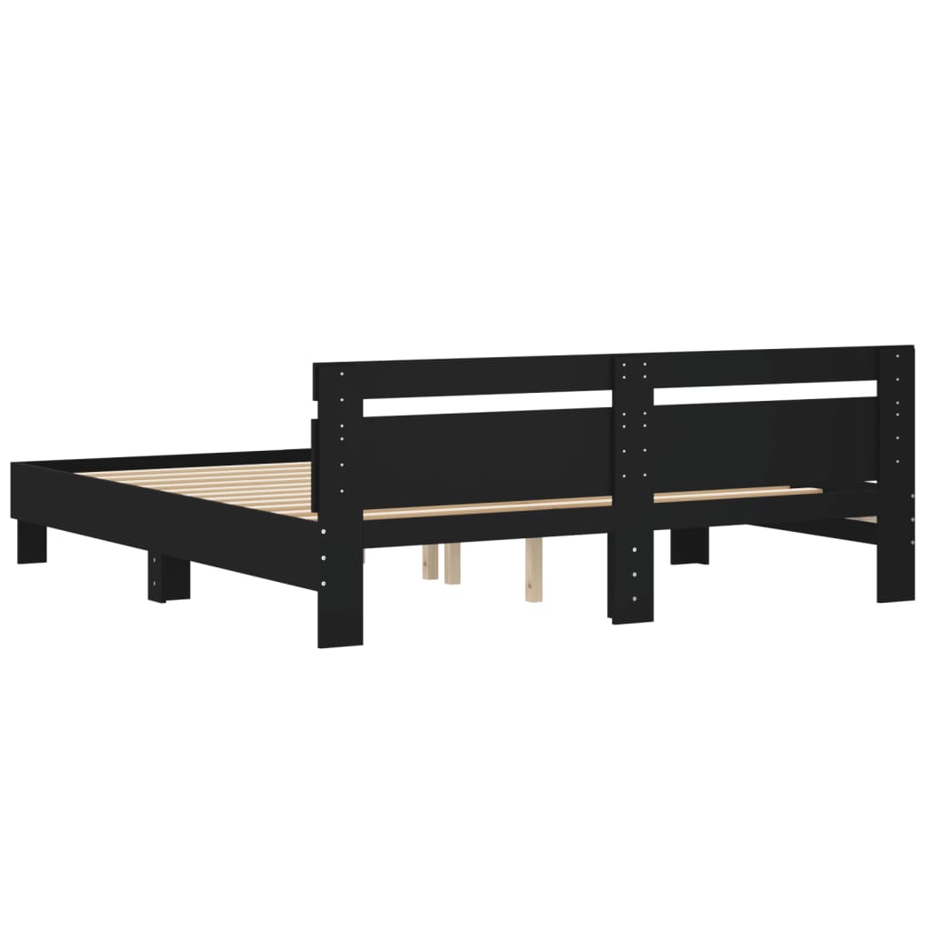 Okvir kreveta s uzglavljem crni 200 x 200 cm konstruirano drvo