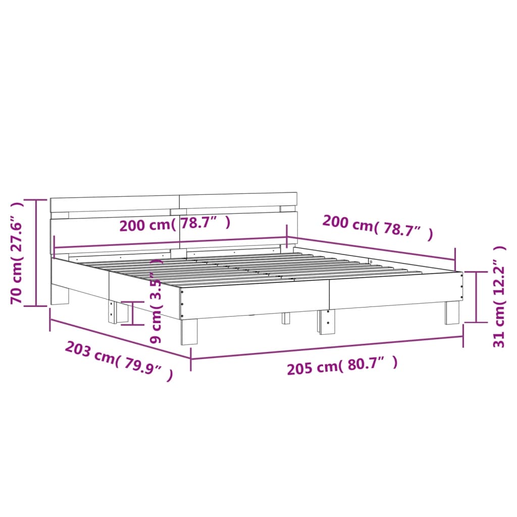 Okvir kreveta s uzglavljem crni 200 x 200 cm konstruirano drvo