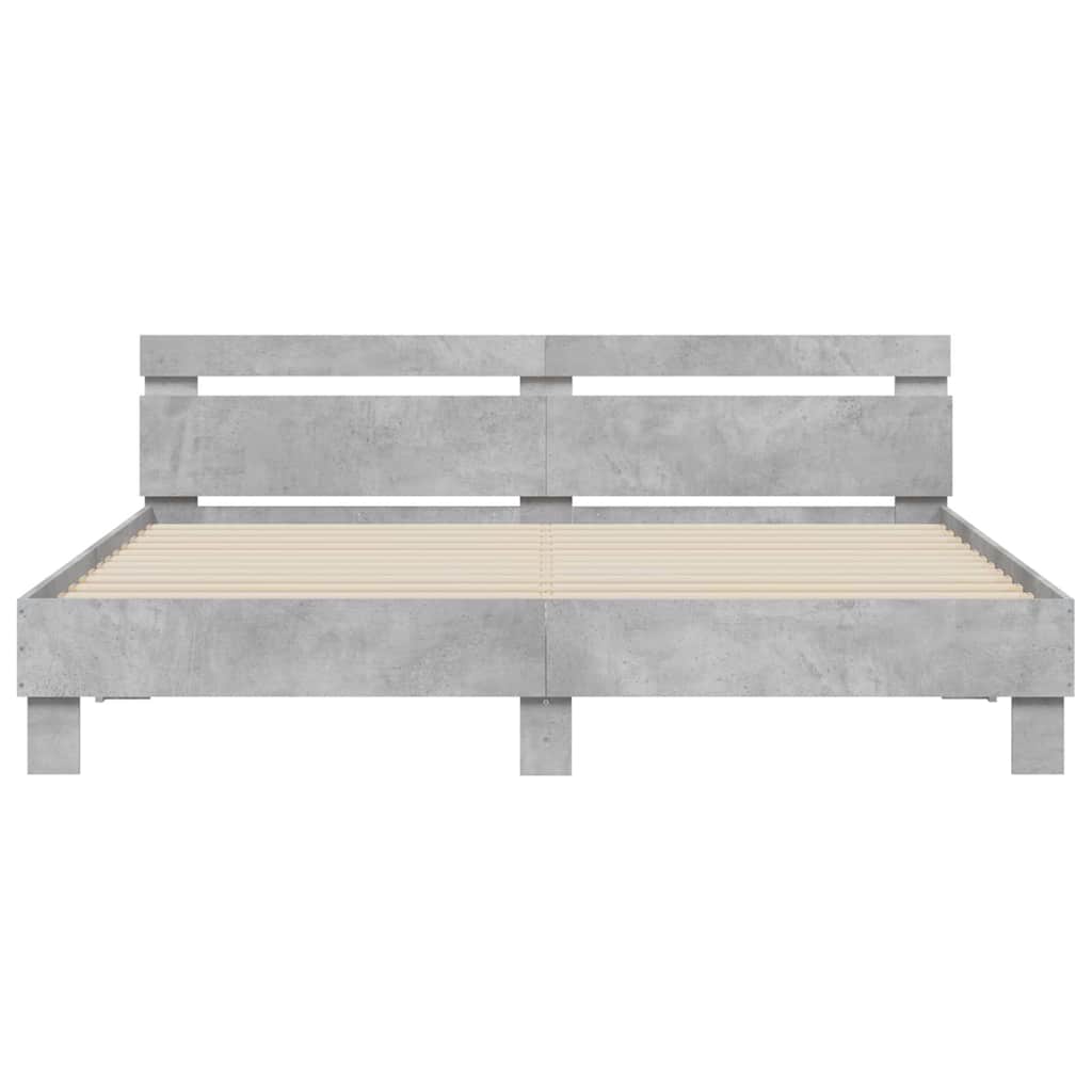 Okvir kreveta s uzglavljem siva boja betona 180 x 200 cm drveni