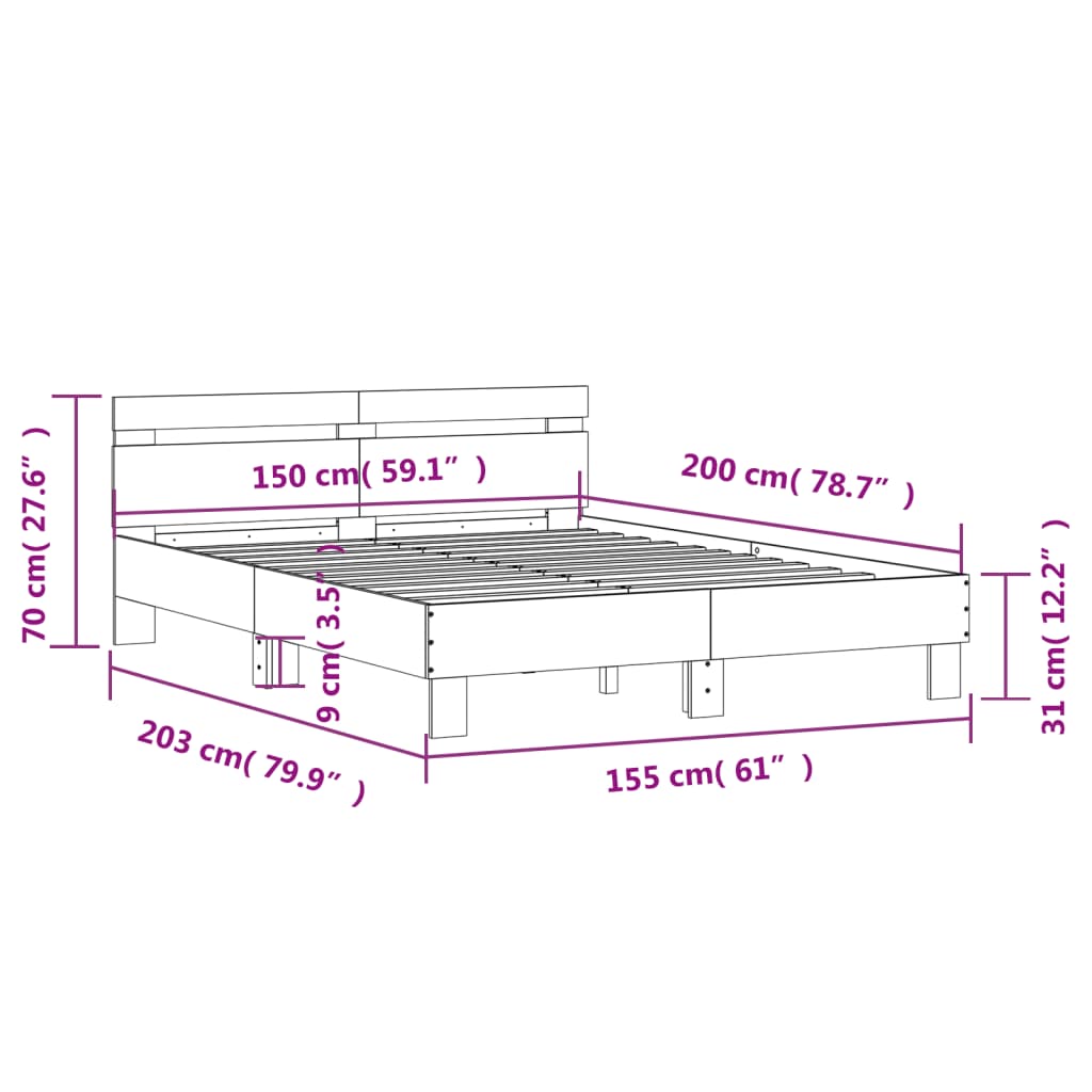 Okvir za krevet s uzglavljem boja hrasta 150x200 cm drveni
