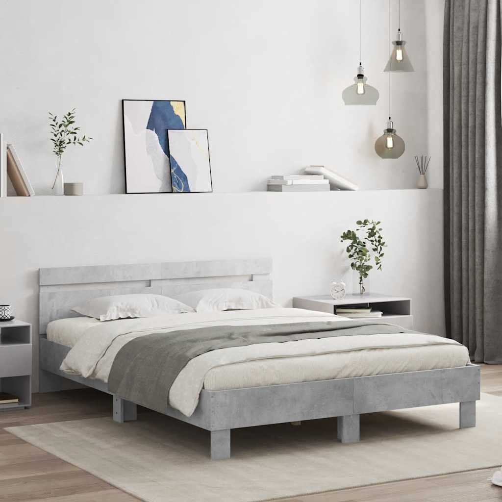 Okvir kreveta s uzglavljem siva boja betona 140x200 cm drveni