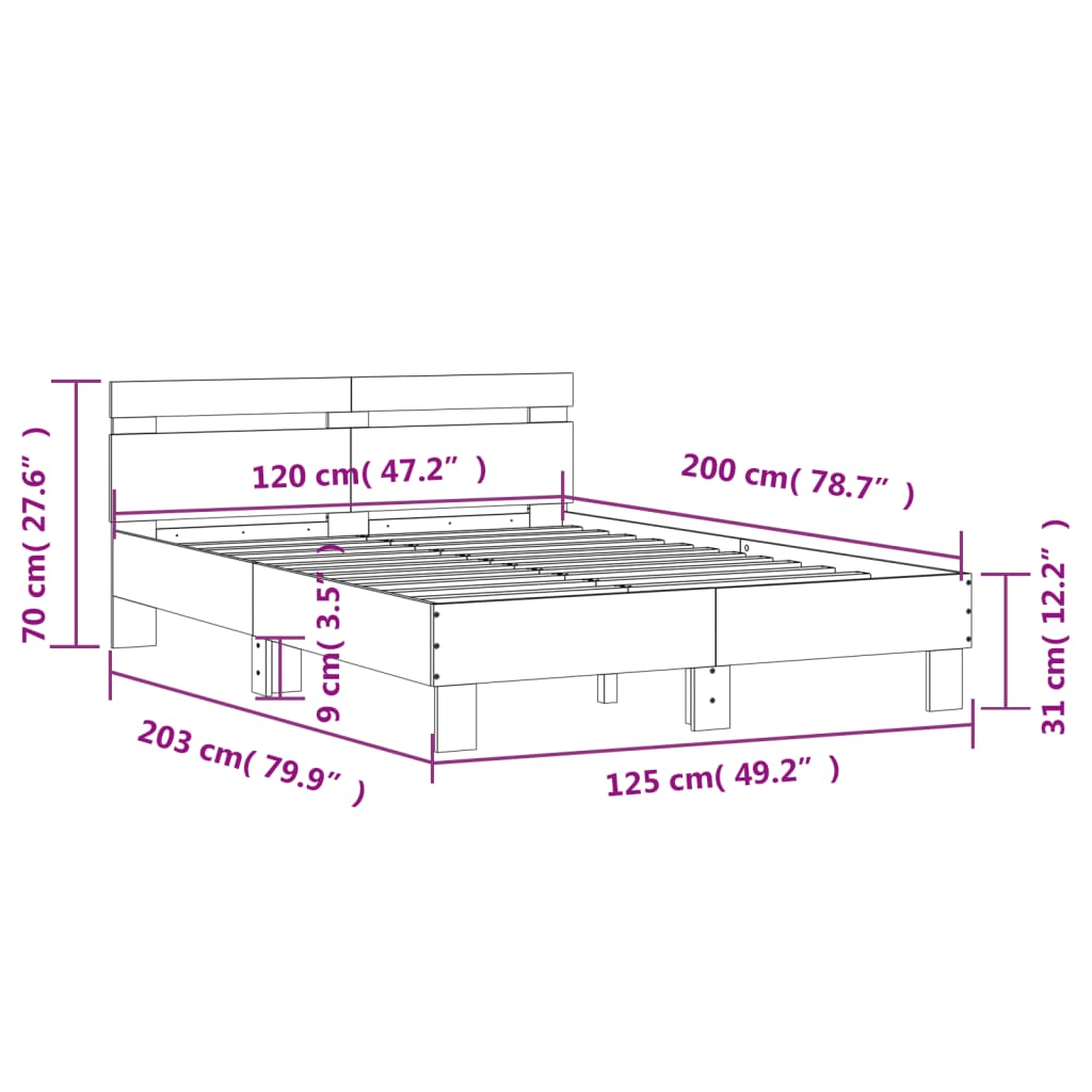 Okvir za krevet s uzglavljem crna 120x200 cm konstruiranog drva