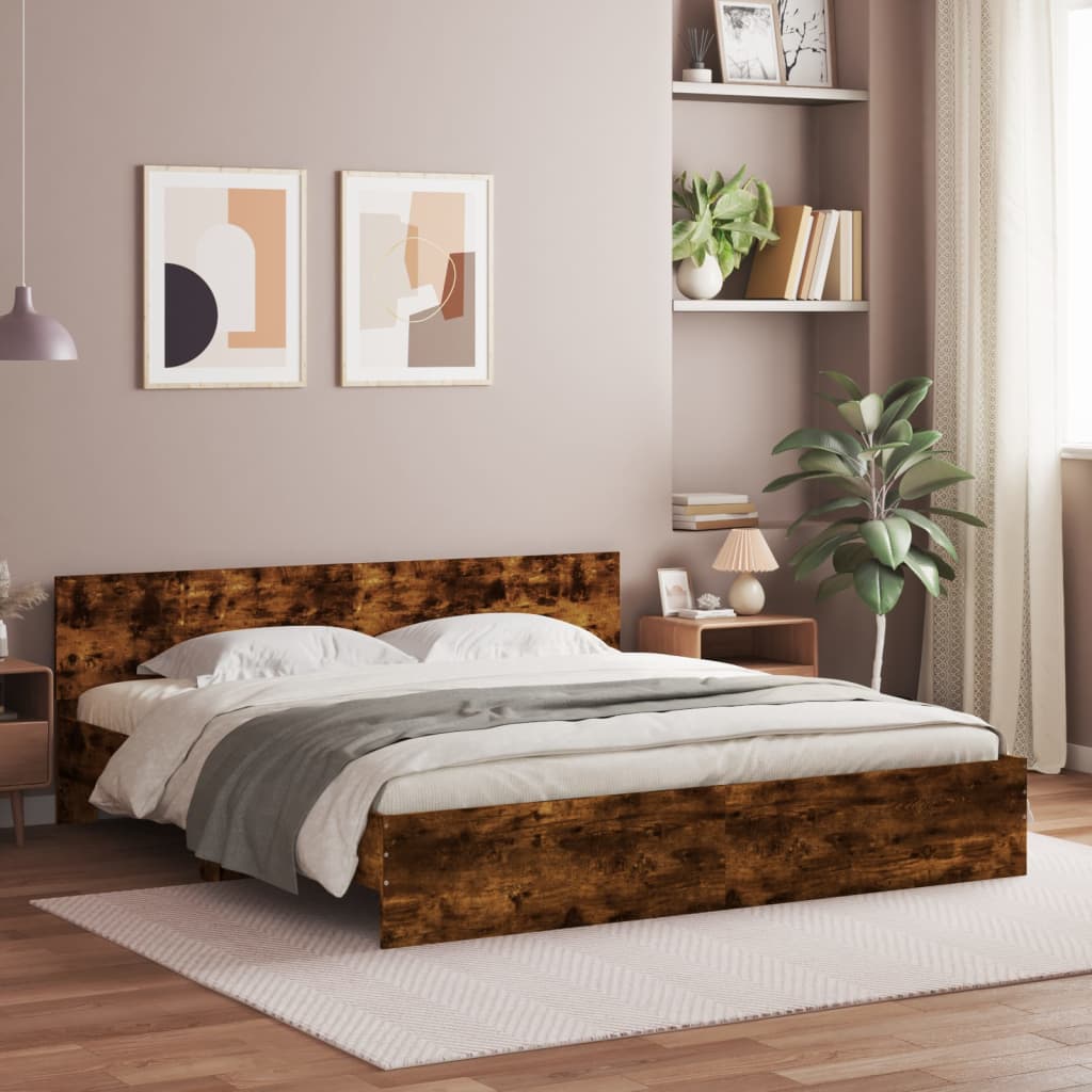 Okvir kreveta s uzglavljem boja dimljenog hrasta 160x200 cm