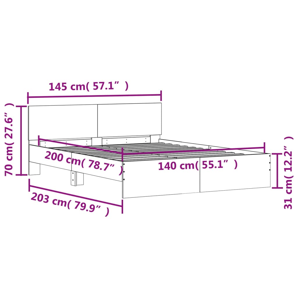 Okvir za krevet s uzglavljem crni 140x200 cm
