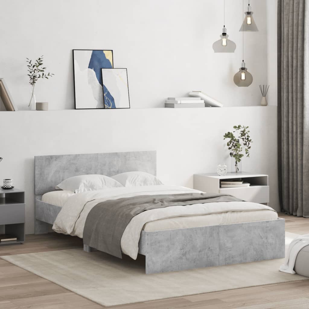 Okvir kreveta s uzglavljem boja betona 120x190 cm
