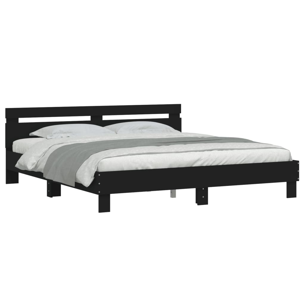 Okvir kreveta s uzglavljem i LED svjetlima crni 200 x 200 cm