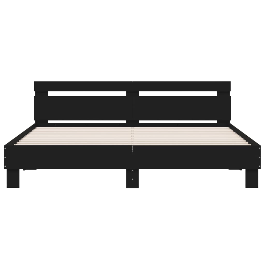 Okvir kreveta s uzglavljem i LED svjetlima crni 200 x 200 cm