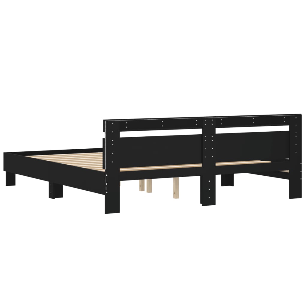 Okvir kreveta s uzglavljem i LED svjetlima crni 200 x 200 cm