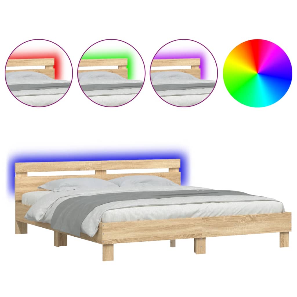 Okvir za krevet s uzglavljem i LED boja hrasta sonome 200x200cm