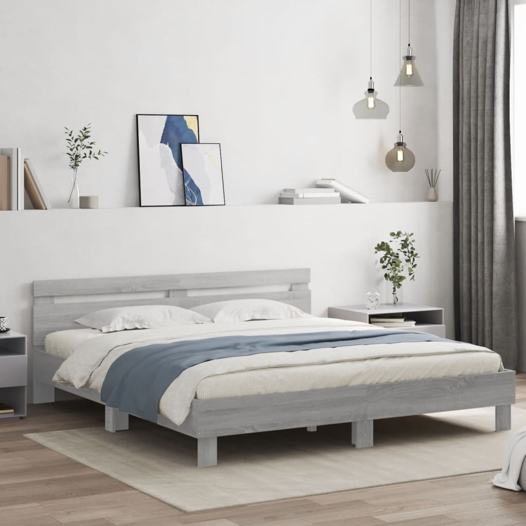 Okvir kreveta s uzglavljem LED siva boja hrasta 200x200 cm