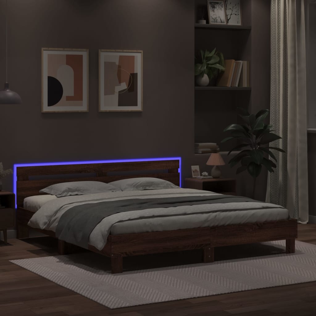 Okvir za krevet s uzglavljem i LED boja smeđeg hrasta 200x200cm