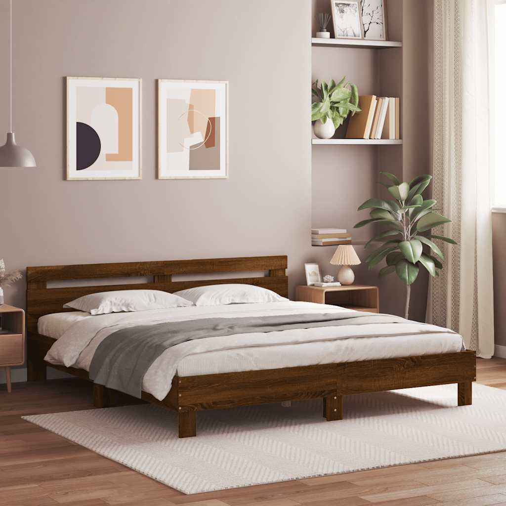 Okvir za krevet s uzglavljem i LED boja smeđeg hrasta 200x200cm