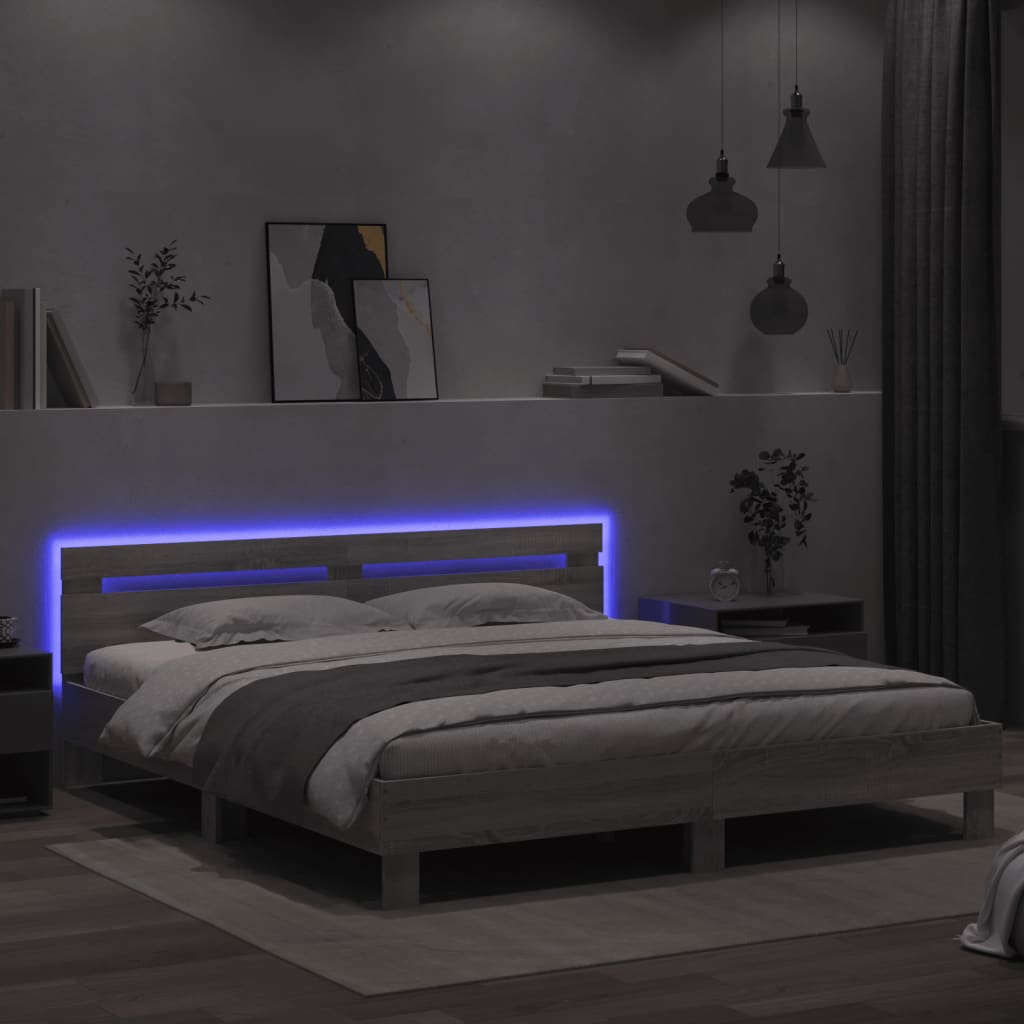 Okvir kreveta s uzglavljem LED siva boja hrasta 180 x 200 cm