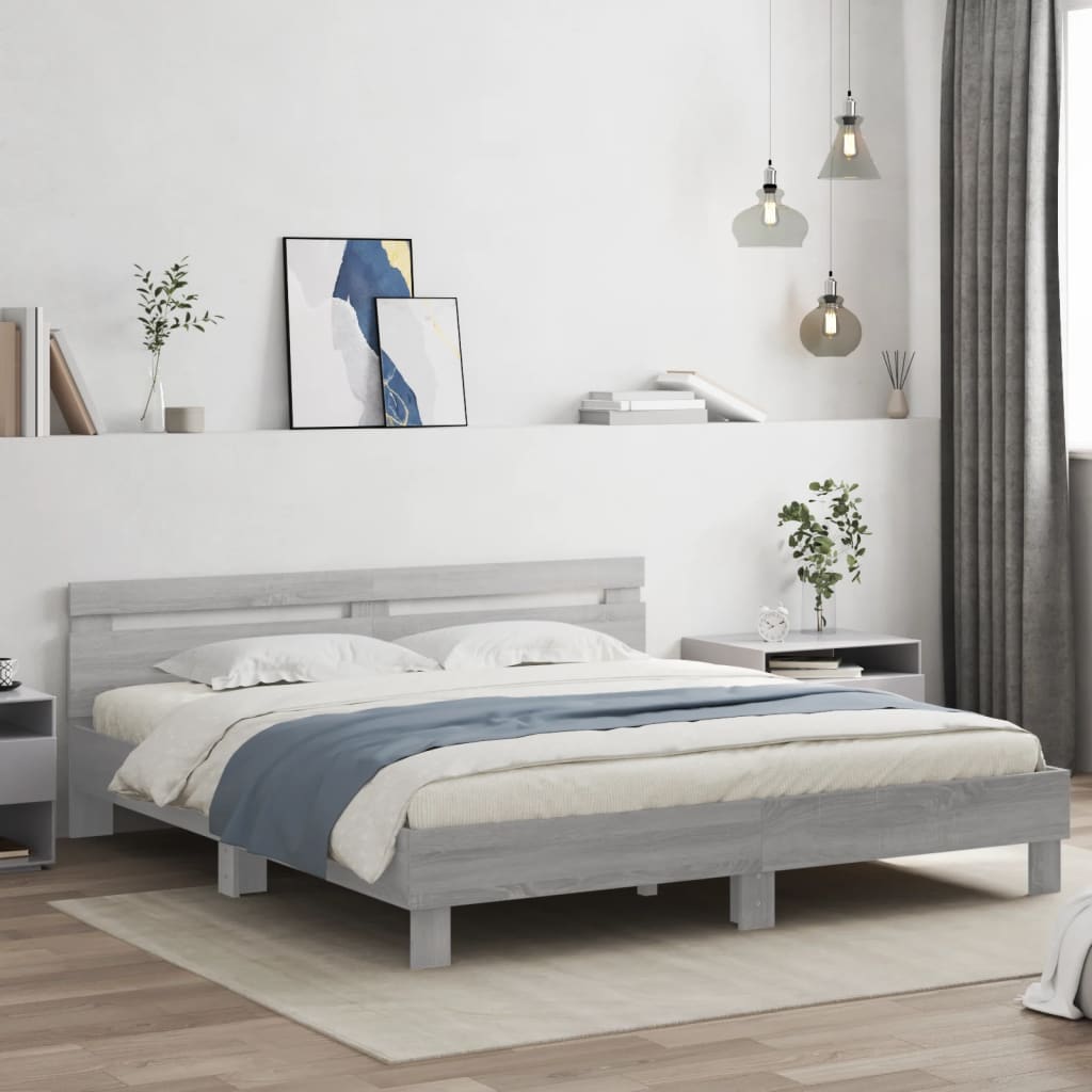 Okvir kreveta s uzglavljem LED siva boja hrasta 180 x 200 cm