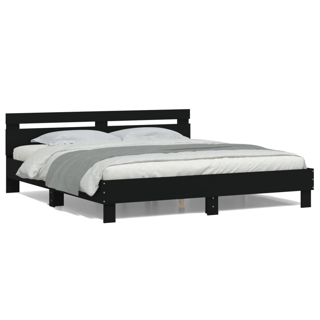 Okvir kreveta s uzglavljem i LED crni 160 x 200 cm