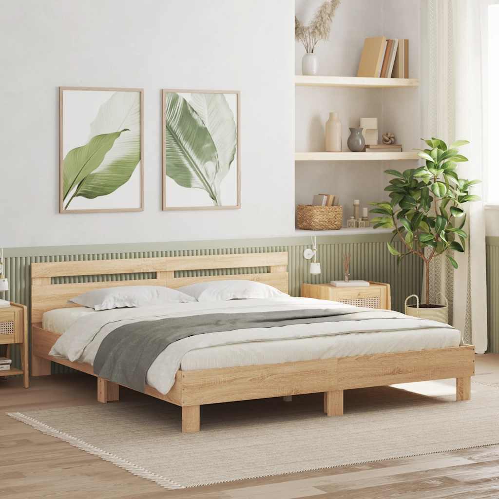 Okvir za krevet s uzglavljem i LED boja hrasta sonome 160x200cm