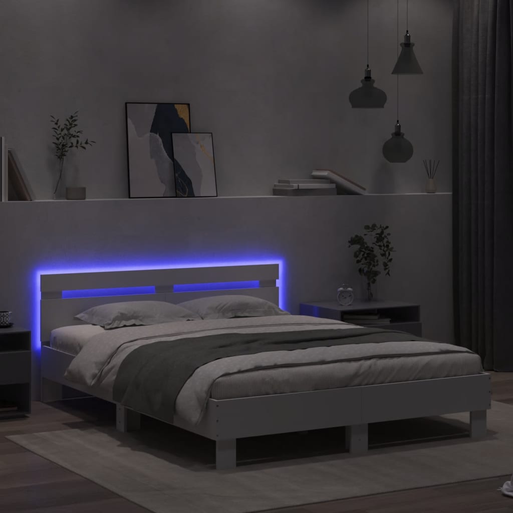 Okvir za krevet s uzglavljem i LED bijeli 150x200 cm