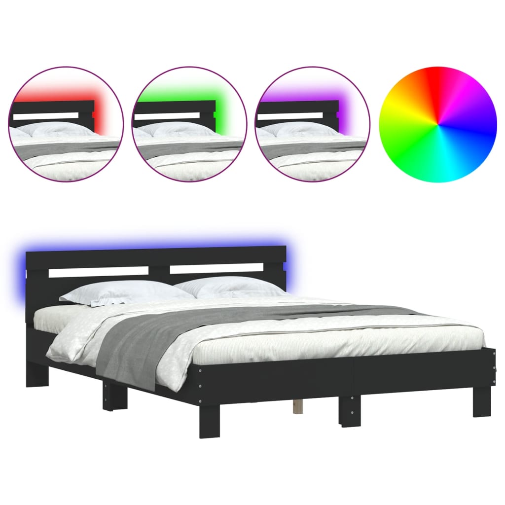 Okvir za krevet s uzglavljem i LED crni 150x200 cm