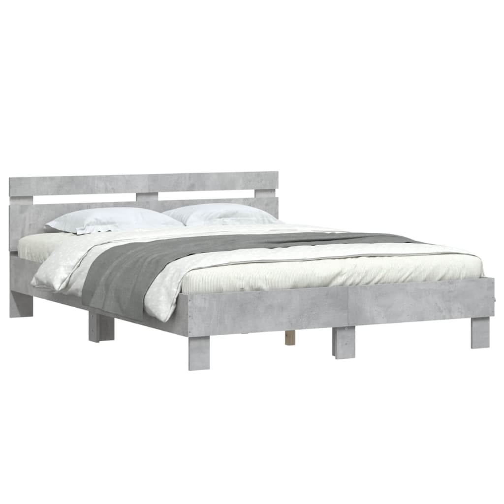 Okvir za krevet s uzglavljem i LED siva boja betona 150x200 cm