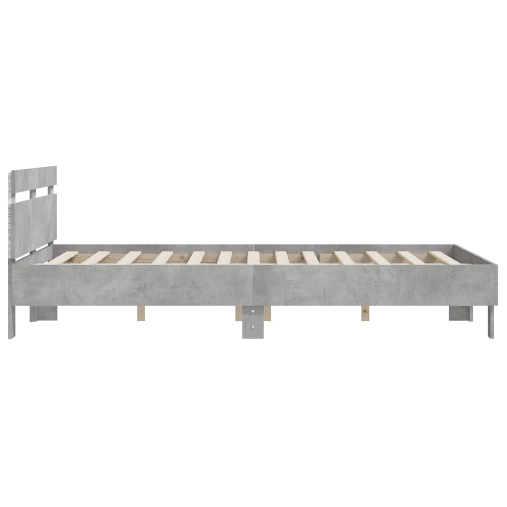 Okvir za krevet s uzglavljem i LED siva boja betona 150x200 cm