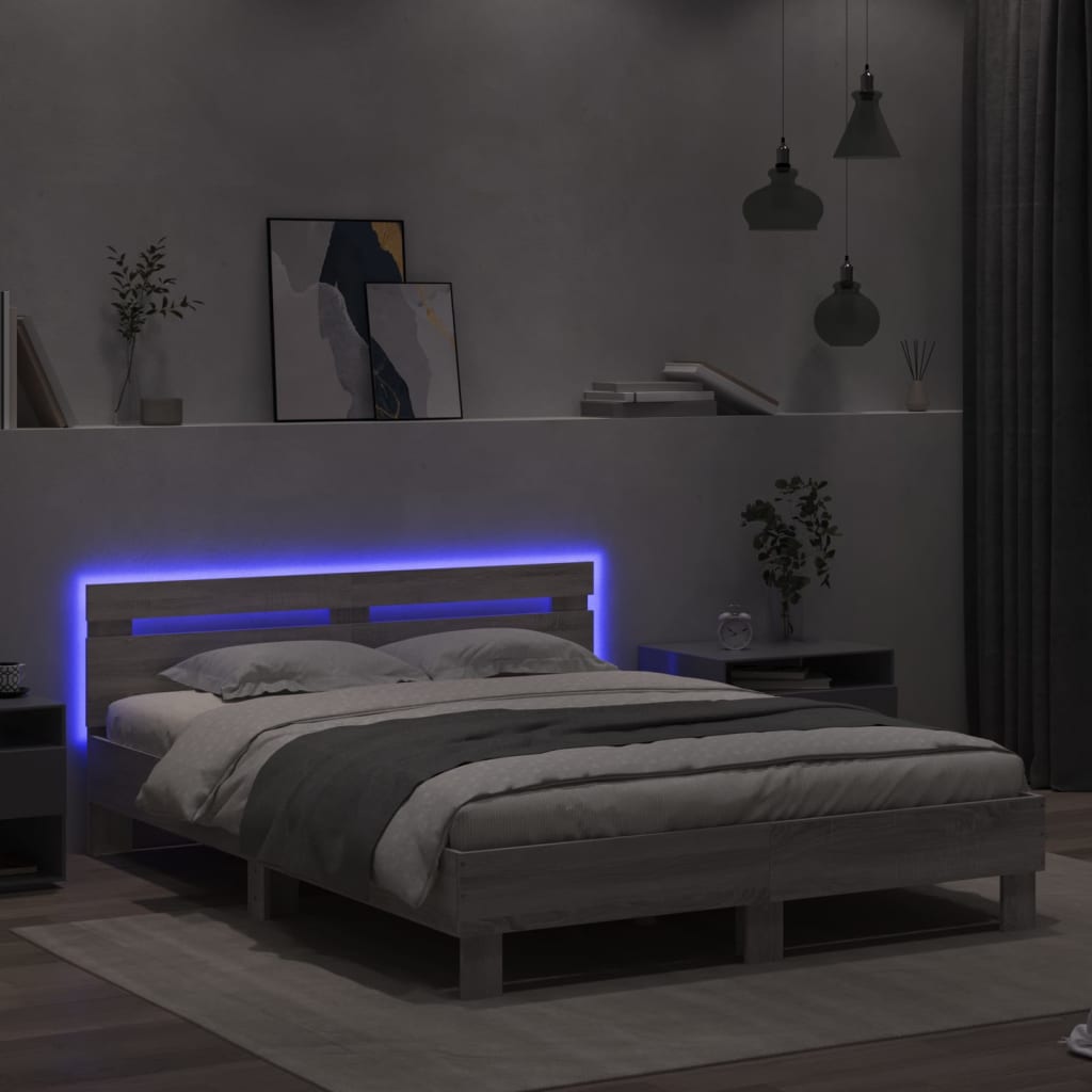 Okvir kreveta s uzglavljem LED siva boja hrasta 150x200 cm
