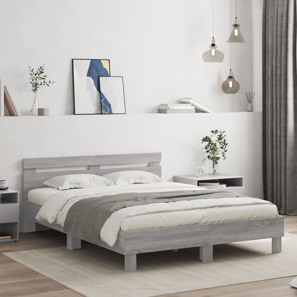 Okvir kreveta s uzglavljem LED siva boja hrasta 150x200 cm