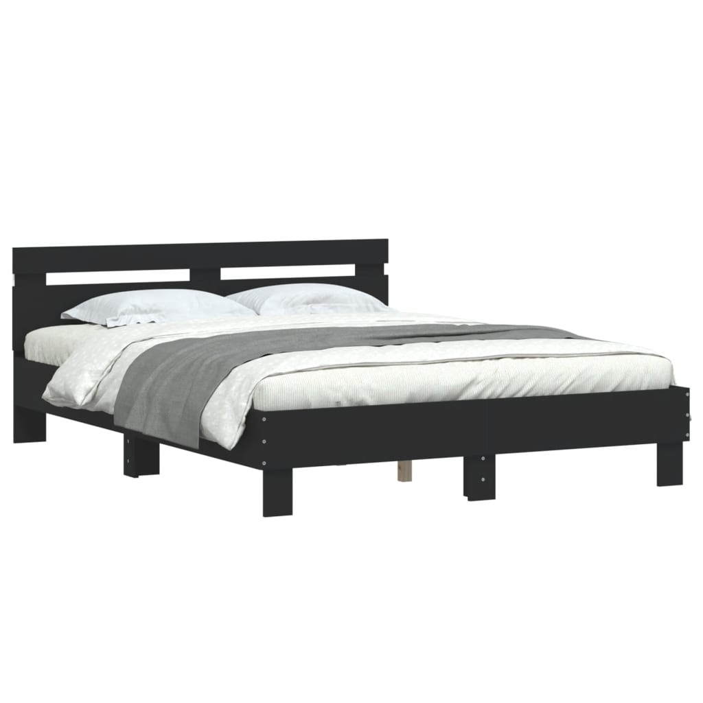 Okvir za krevet s uzglavljem i LED crni 140 x 200 cm