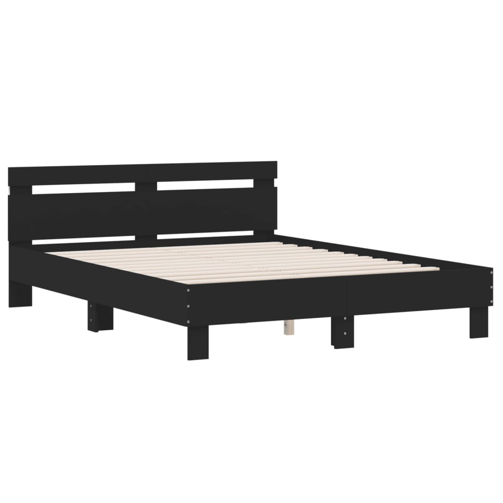 Okvir za krevet s uzglavljem i LED crni 140 x 200 cm