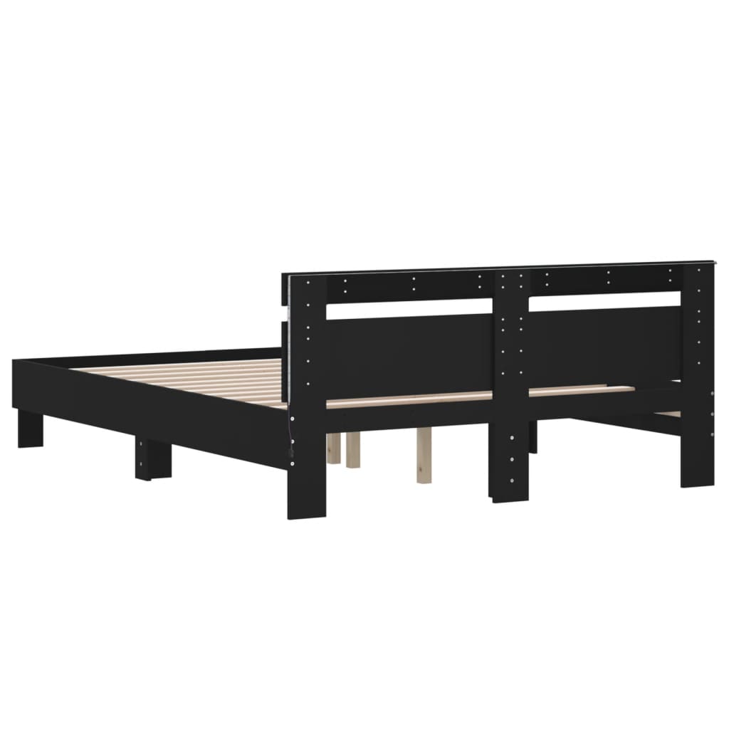 Okvir za krevet s uzglavljem i LED crni 140 x 200 cm