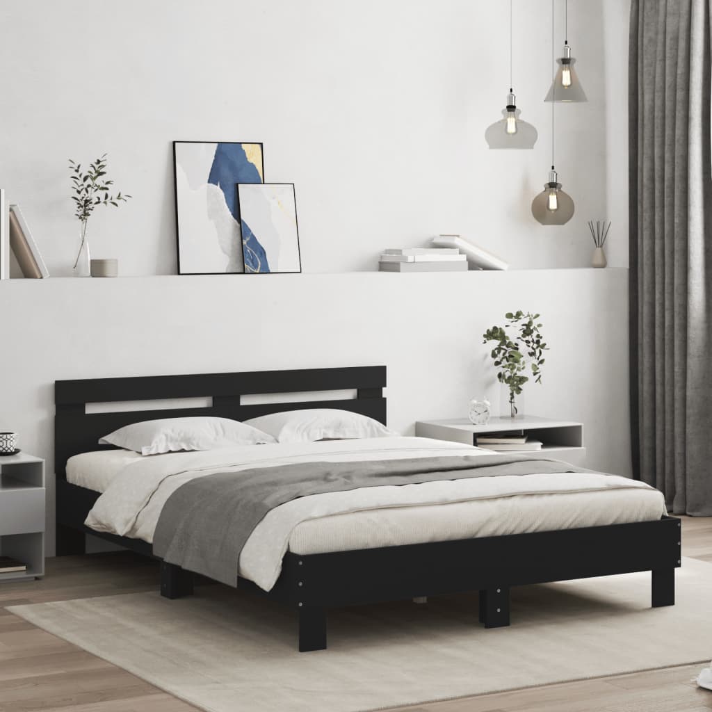 Okvir za krevet s uzglavljem i LED crni 140 x 200 cm