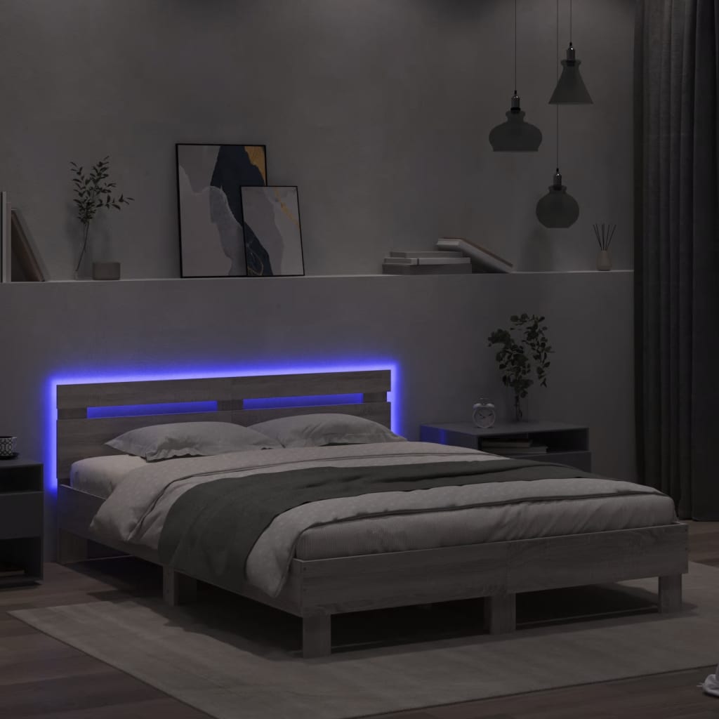 Okvir kreveta s uzglavljem LED siva boja hrasta 140x200 cm