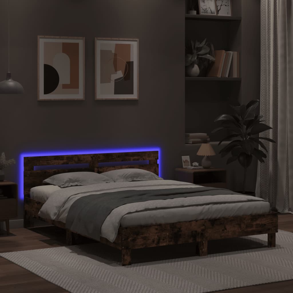 Okvir za krevet s uzglavljem i LED boja smeđeg hrasta 140x200cm