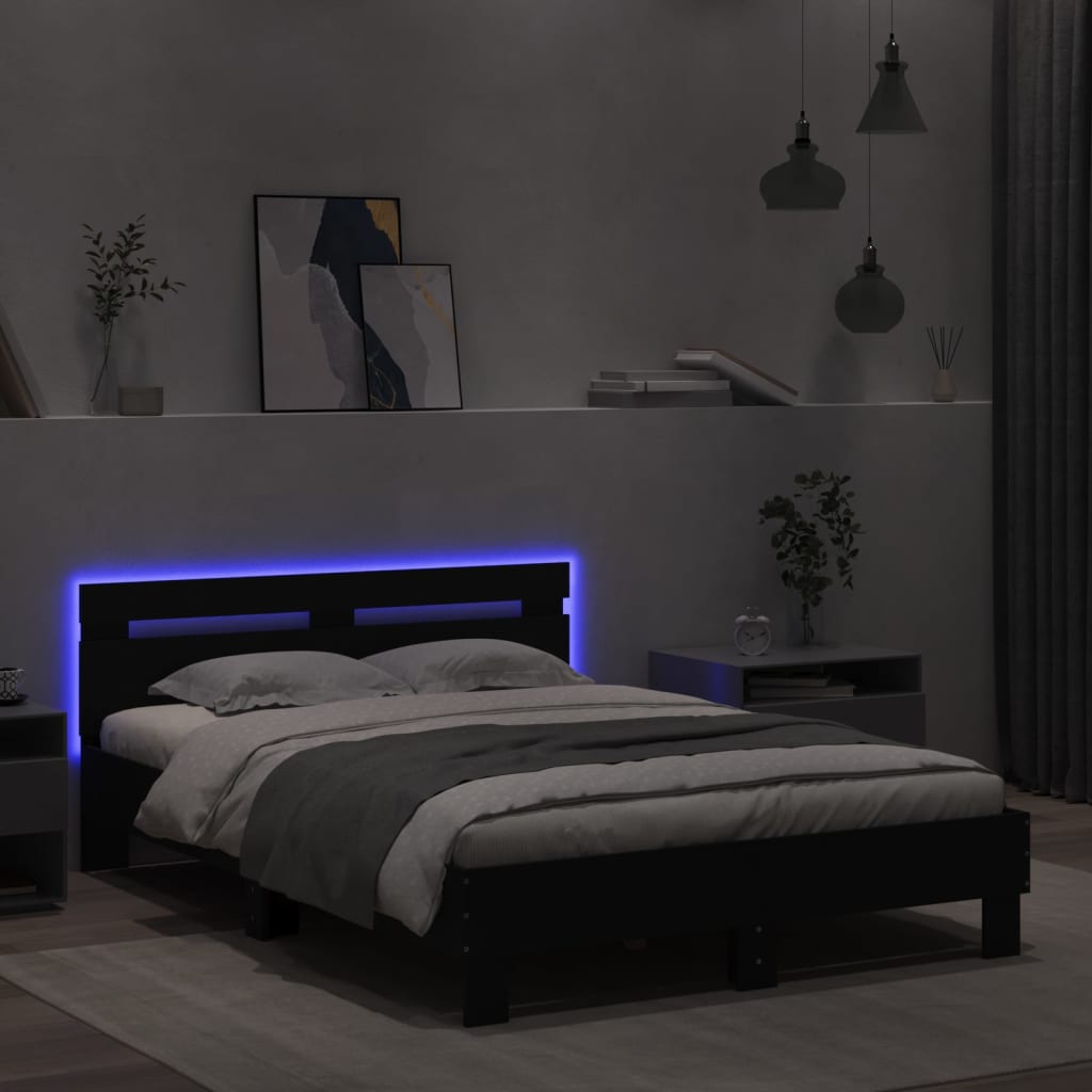 Okvir kreveta s uzglavljem i LED crni 120 x 200 cm