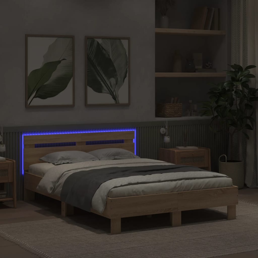 Okvir za krevet s uzglavljem i LED boja hrasta 120x200 cm