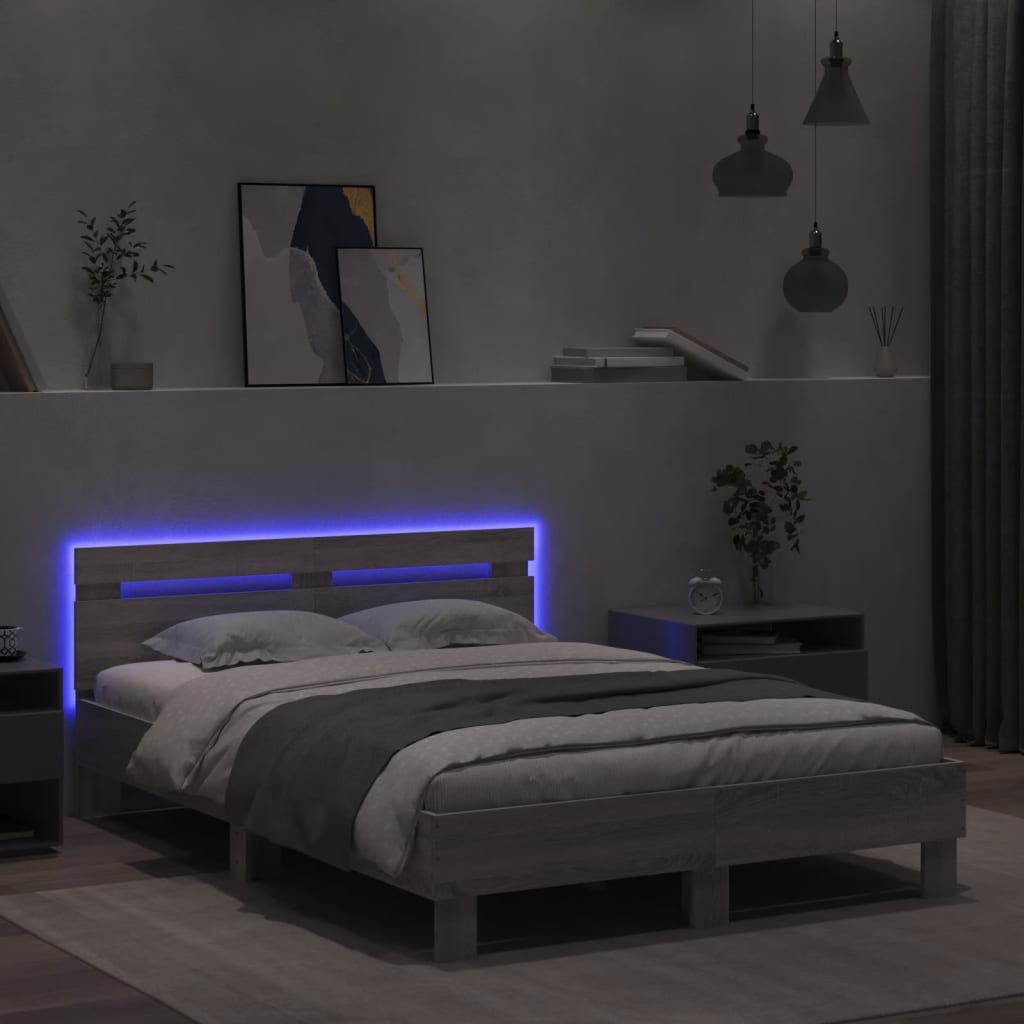 Okvir kreveta s uzglavljem LED siva boja hrasta 120x200 cm