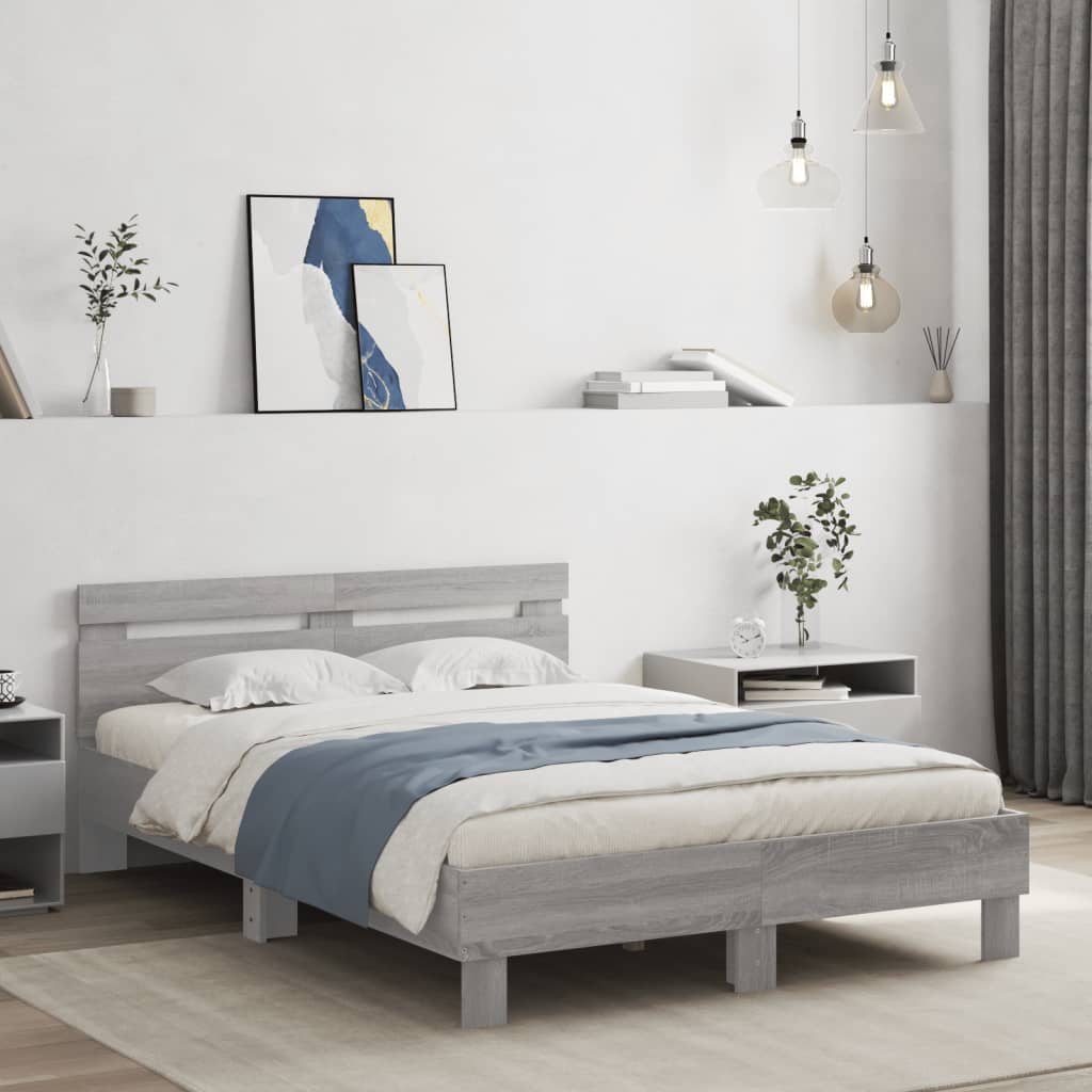 Okvir kreveta s uzglavljem LED siva boja hrasta 120x200 cm