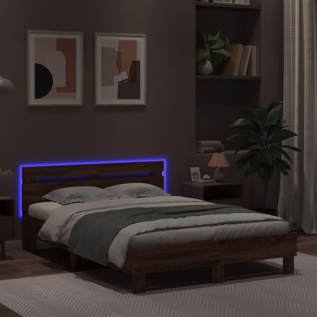 Okvir kreveta s uzglavljem LED smeđa boja hrasta 120x200 cm