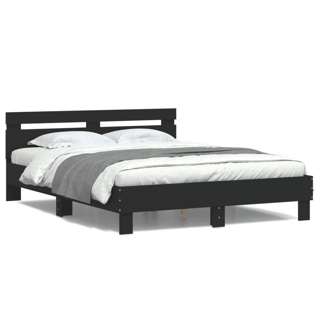 Okvir kreveta s uzglavljem i LED svjetlima crni 140 x 190 cm