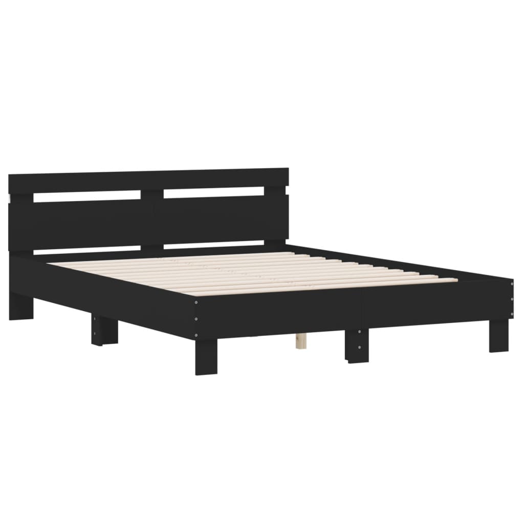 Okvir kreveta s uzglavljem i LED svjetlima crni 140 x 190 cm