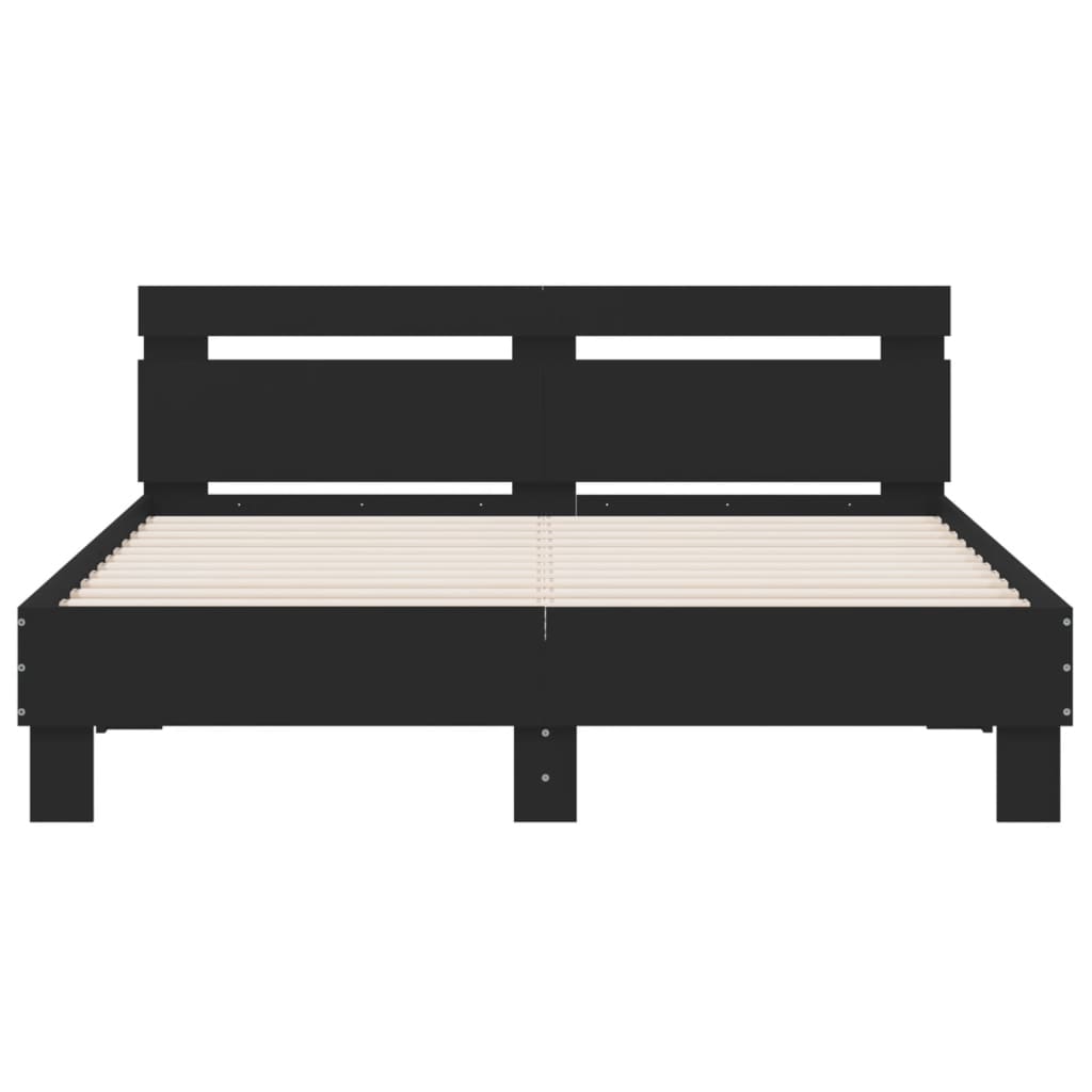 Okvir kreveta s uzglavljem i LED svjetlima crni 140 x 190 cm