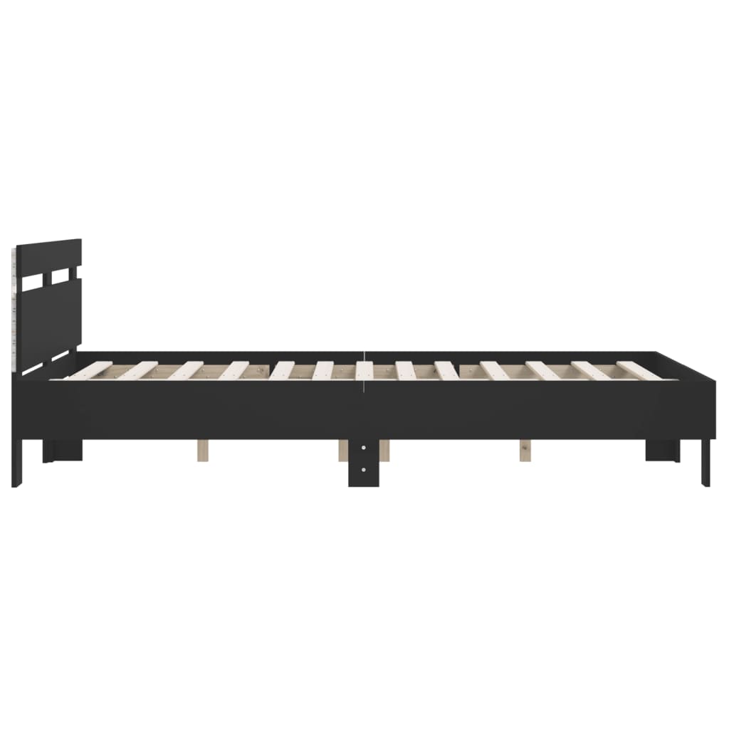 Okvir kreveta s uzglavljem i LED svjetlima crni 140 x 190 cm
