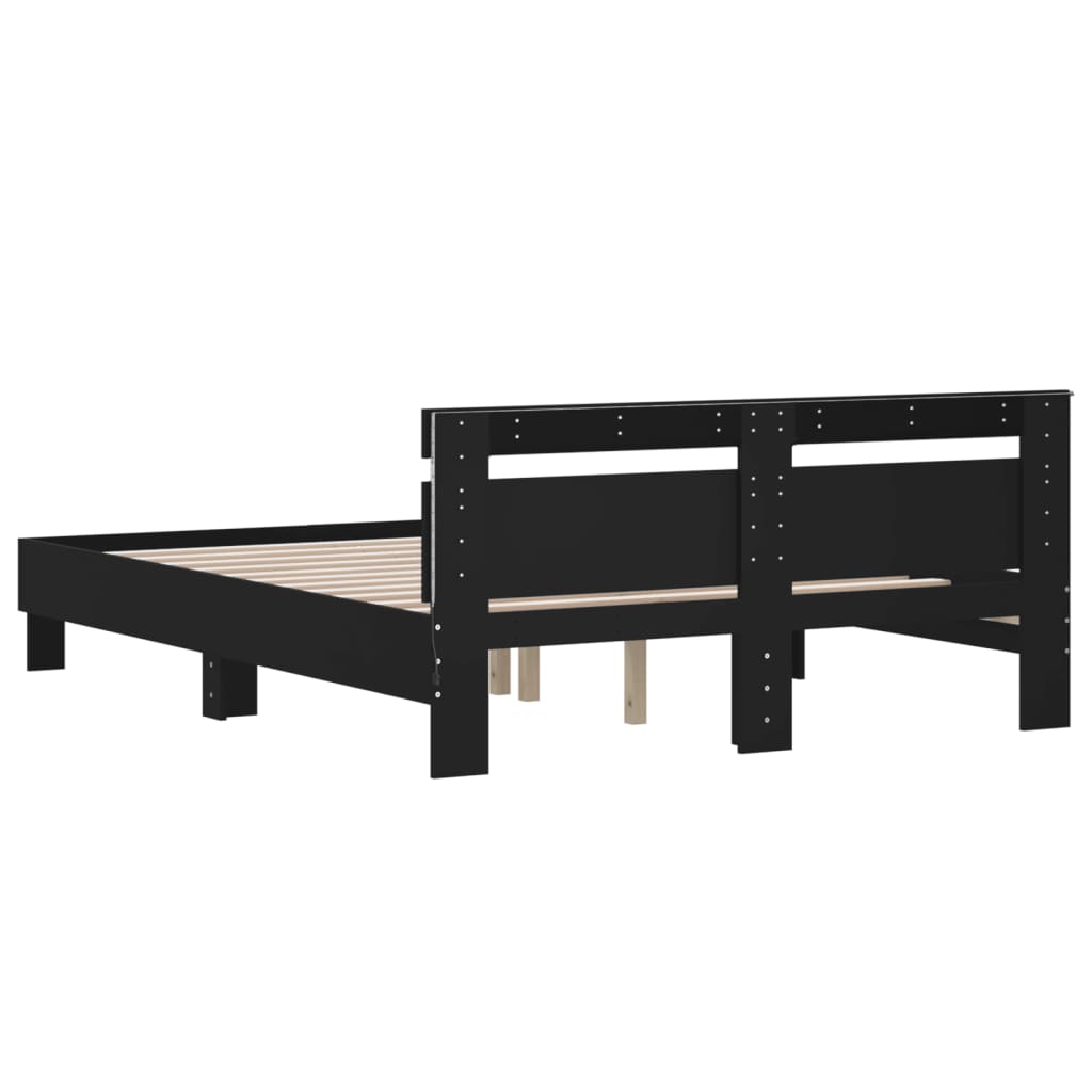 Okvir kreveta s uzglavljem i LED svjetlima crni 140 x 190 cm