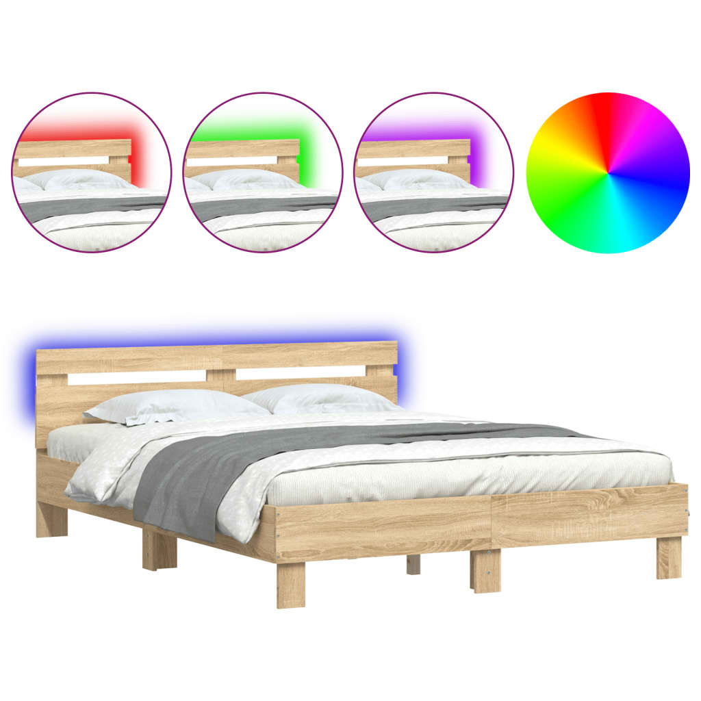 Okvir za krevet s uzglavljem i LED boja hrasta 140x190 cm