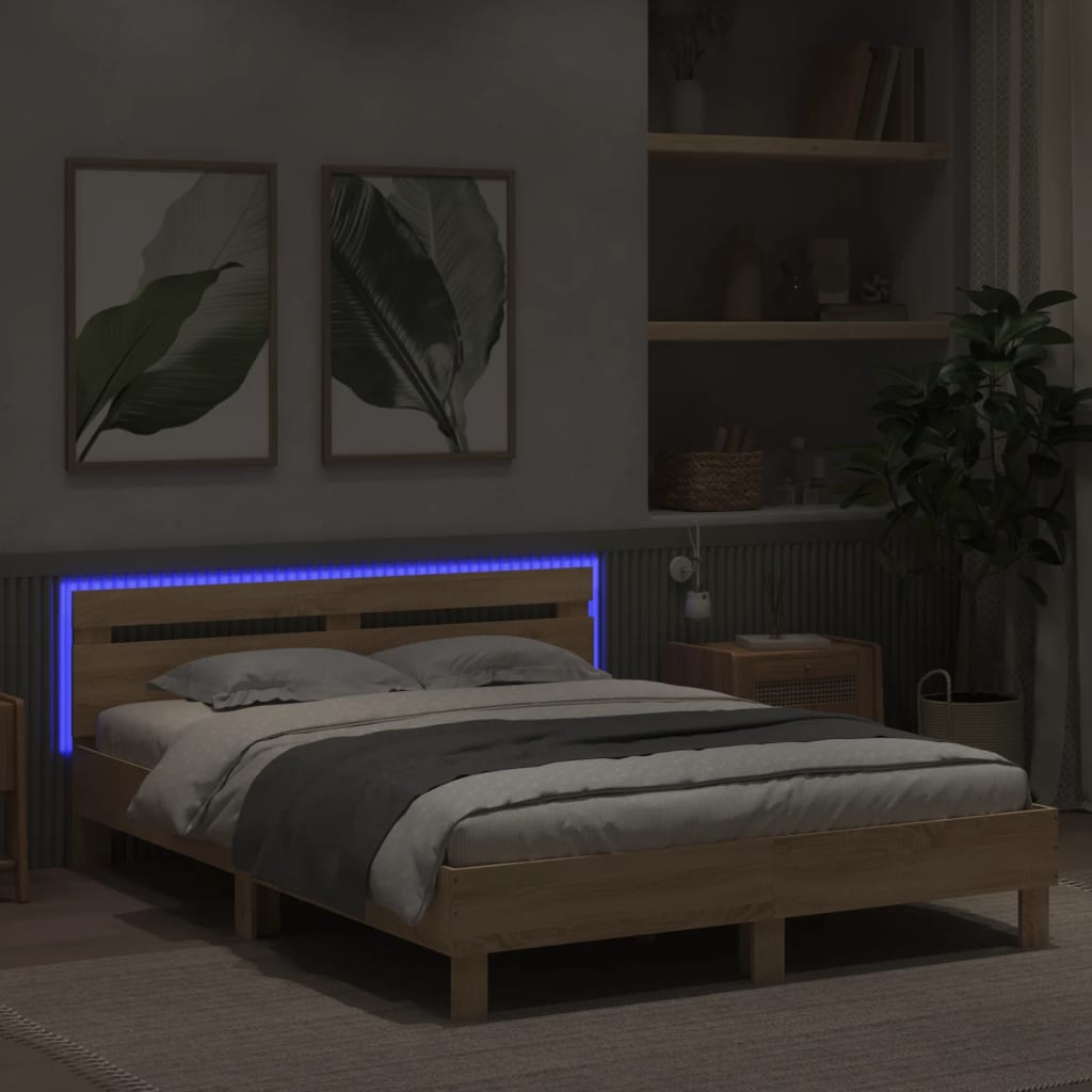Okvir za krevet s uzglavljem i LED boja hrasta 140x190 cm