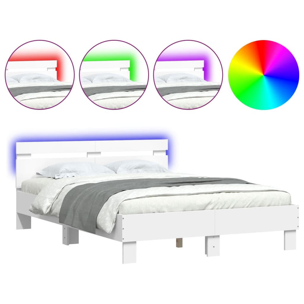 Okvir za krevet s uzglavljem i LED bijeli 135x190 cm