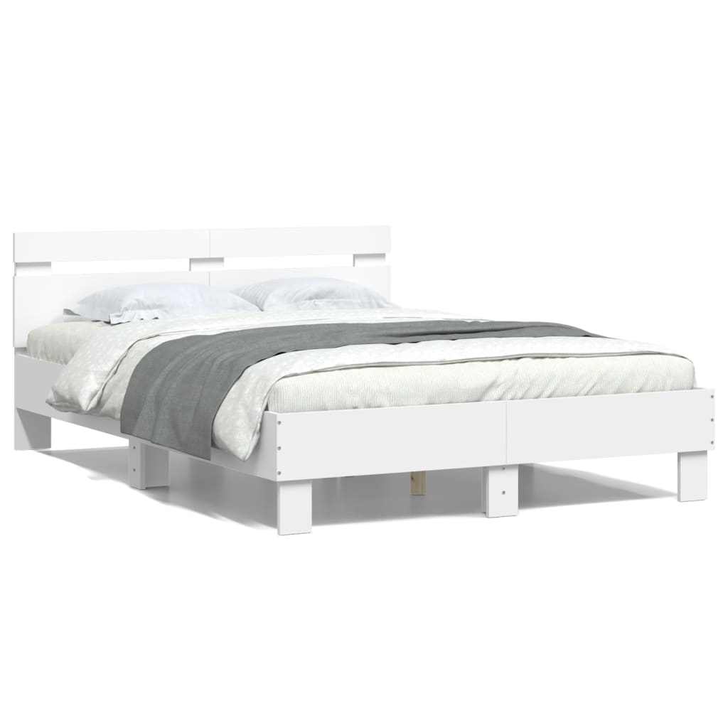 Okvir za krevet s uzglavljem i LED bijeli 135x190 cm