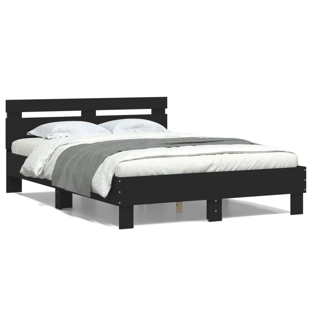 Okvir za krevet s uzglavljem i LED crni 135x190 cm
